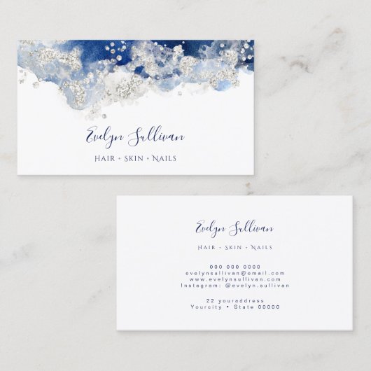 ブルーシルバーウォーターカラービジネスカード 名刺 (正面/裏面)