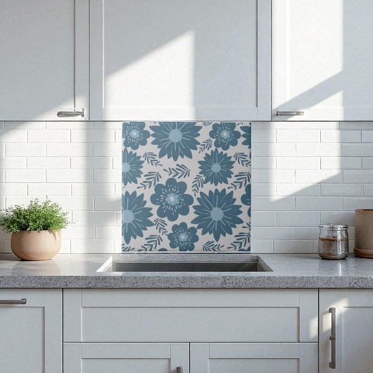 ブルーシルバーウォーターカラーフローラ タイル