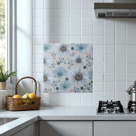 ブルーシルバーウォーターカラーフローラ タイル