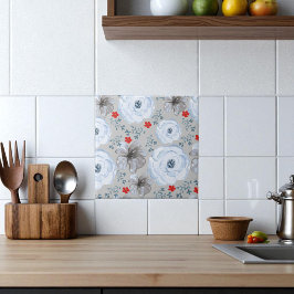 ブルーシルバーウォーターカラーフローラ タイル