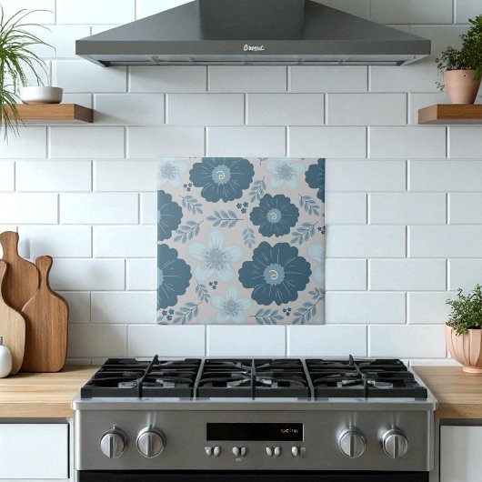 ブルーシルバーウォーターカラーフローラ タイル