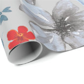 ブルーシルバーウォーターカラーフローラ ラッピングペーパー (ロールコーナー)