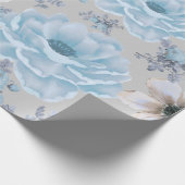 ブルーシルバーウォーターカラーフローラ ラッピングペーパー (角)