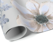 ブルーシルバーウォーターカラーフローラ ラッピングペーパー (ロールコーナー)