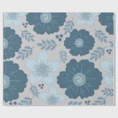 ブルーシルバーウォーターカラーフローラ ラッピングペーパー (フラット)