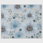 ブルーシルバーウォーターカラーフローラ ラッピングペーパー (フラット)