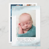 ブルーシルバークラウドベビー写真誕生のお知らせ 招待状 (正面/裏面)