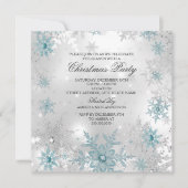 ブルーシルバークリスタルスノーフレーククリスマスパーティーSQ 招待状 (正面)