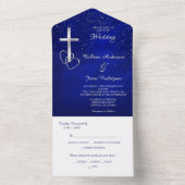 ブルーシルバークリスチャンクロス写真テンプレート結婚ズ オールインワン招待状 (内側)