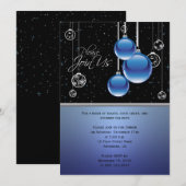 ブルーシルバークリスマスオーナメントズオンブラックパーティー 招待状 (正面/裏面)
