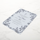 ブルーシルバークロスヴィンテージファーストコミュニオン 箔招待状 (回転した状態)