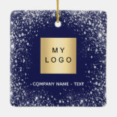 ブルーシルバーグリッタースパークルビジネスのコマパニーロゴ セラミックオーナメント (裏面)