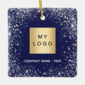 ブルーシルバーグリッタースパークルビジネスのコマパニーロゴ セラミックオーナメント (正面)