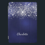 ブルーシルバーグリッターダストモノグラム名台本 iPad PROカバー<br><div class="desc">青い背景。青い色が不均一だ。グリッターのフェイク粉で飾る。名前をカスタマイズして追加する。名は手で書いた書スタイルスモダンクリプトを使用。</div>