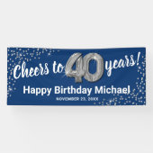 ブルーシルバーグリッターバナー 40歳の誕生日 横断幕 (横)
