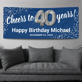 ブルーシルバーグリッターバナー 40歳の誕生日 横断幕