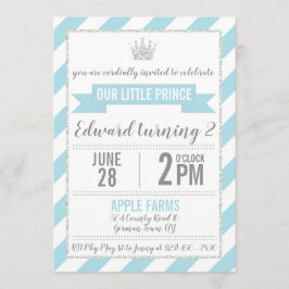 ブルーシルバーグリッタープリンス誕生日招待状 招待状