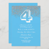 ブルーシルバーグリッターボーイズ4th誕生日パーティー招待状 招待状 (正面/裏面)