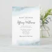ブルーシルバーグリッターボーイベビーシャワー 招待状 (スタンド正面)