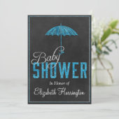 ブルーシルバーグリッター男の赤ちゃんシャワー傘 招待状 (スタンド正面)