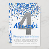 ブルーシルバーグリッター紙吹雪ボーイフォー誕生日 招待状 (正面/裏面)