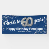 ブルーシルバーグリッター60歳の誕生日バナー 横断幕 (横)