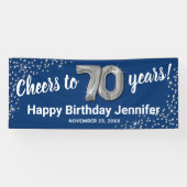 ブルーシルバーグリッター70歳の誕生日バナー 横断幕 (横)