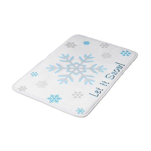 ブルーシルバーグレーの雪の結晶 Let It Snow バスマット (アングル)