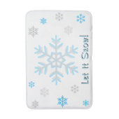 ブルーシルバーグレーの雪の結晶 Let It Snow バスマット (正面縦)