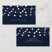 ブルーシルバーグレーストリングライツシックモダンなガラス 名刺 (正面/裏面)