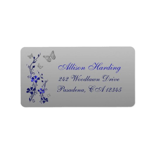 ブルーシルバーグレーバタフライフローラ差出人住所 ラベル (正面)