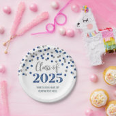 ブルーシルバーコンフェッティ卒業式 2025 ペーパープレート (パーティー)