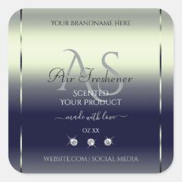 ブルーシルバーシャイニー製品ラベル ジュエル モノグラム スクエアシール