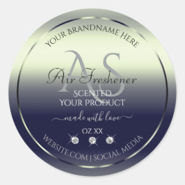 ブルーシルバーシャイニー製品ラベル ジュエル モノグラム ラウンドシール