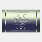 ブルーシルバーシャイニー製品ラベル ジュエル モノグラム 長方形シール (正面)