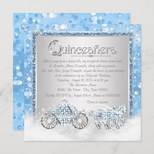 ブルーシルバーシンデレラプリンセスキンセアニェラ 招待状 (正面/裏面)