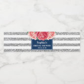 ブルーシルバーストライプフローラブライダルシャワー ペットボトルラベル (シングルラベル)