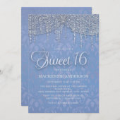 ブルーシルバーストリングライトダマスクスウィート16 招待状 (正面/裏面)