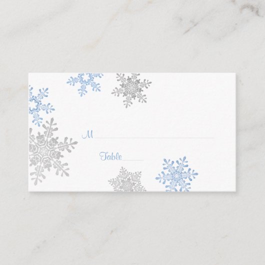 ブルーシルバースノーフレークウィンターウェディング座席表 プレイスカード (正面)