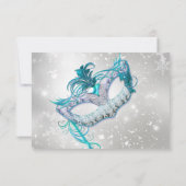 ブルーシルバースノーフレークマスカレードクリスマスRSVP 出欠カード (裏面)