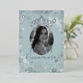 ブルーシルバースノーフレーク写真キンセアニェラ 箔招待状 (立ち正面)