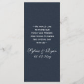 ブルーシルバースノーフレーク冬のウェディングメニューカード メニュー (裏面)