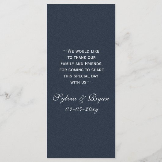 ブルーシルバースノーフレーク冬のウェディングメニューカード メニュー (裏面)