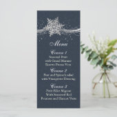ブルーシルバースノーフレーク冬のウェディングメニューカード メニュー (スタンド正面)