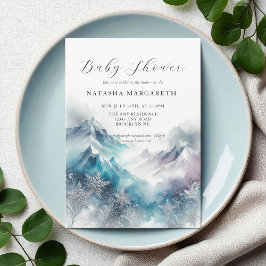 ブルーシルバースノーフレーク冬のベビーシャワーエレガント 招待状