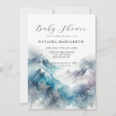 ブルーシルバースノーフレーク冬のベビーシャワーエレガント 招待状 (正面)