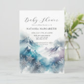 ブルーシルバースノーフレーク冬のベビーシャワーエレガント 招待状 (スタンド正面)