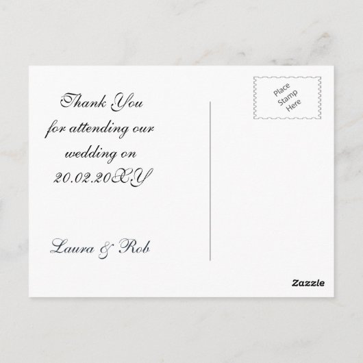 ブルーシルバースノーフレーク冬の結婚式ありがとう ポストカード (裏面)