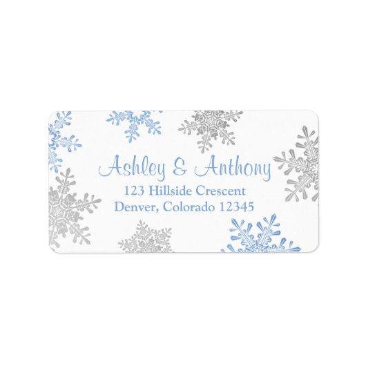 ブルーシルバースノーフレーク結婚差出人住所 ラベル (正面)