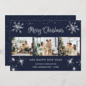 ブルーシルバースパークリススノーフレーク写真コラージュ シーズンカード (正面/裏面)